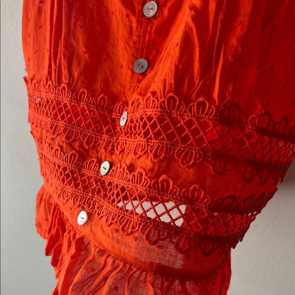 Red Orange Ruffle Strap Tank - Picture 2 of 4